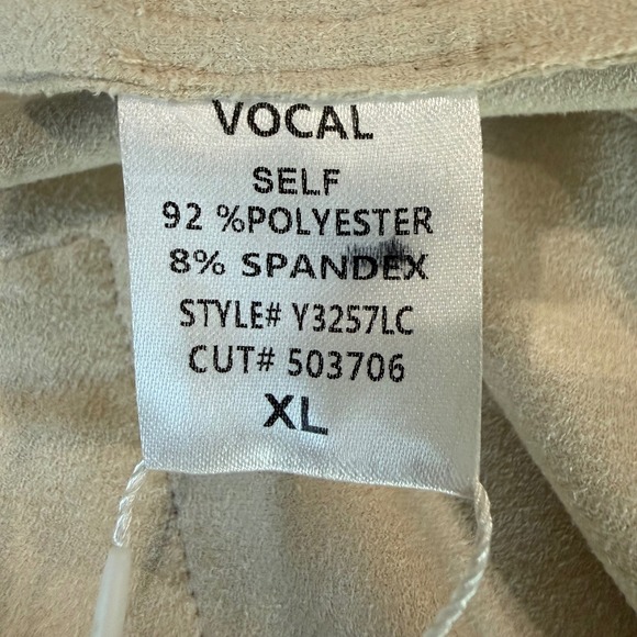 Vocal Lesal Upcycled Western Faux Suede Fringe Cardigan Cowgirl Graphic XL Cream - Picture 6 of 9